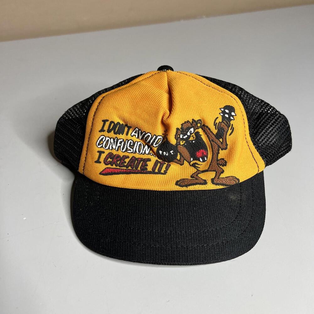 Tasmanian Devil Taz Hat Cap Snap Back Kids One Size Yellow Mesh Trucker Funny